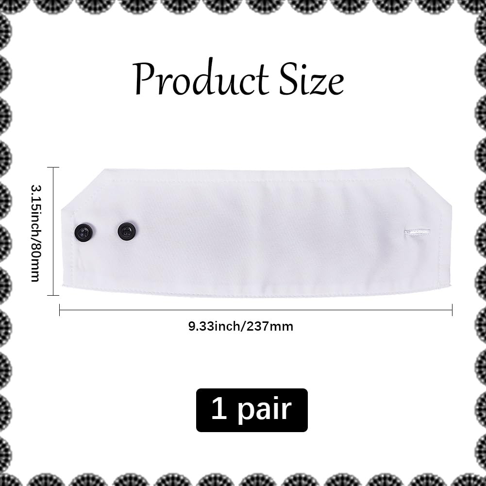 CABODYALS 1 Pair 237MM White Detachable Wrist Cuffs Shirt Adjustable False Hand Sleeves With Black Resin Buttons Soft Polyester Cotton Cuff for Adult Blouse Coat Sweater Decor Clothing Accessories - Image 2