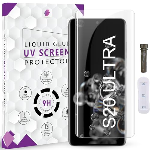 Image of Advanced HD+ UV Tempered Glass Screen Protector For Samsung S20 Ultra (6.9 Inch, Pack of 1) Full Adhesive UV Curved Screen Guard, Case Friendly with installation kit & Guide