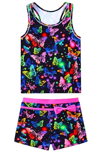 Image of UNIFACO Girls Swimsuits Two Piece Tankini Bathing Suits Boyshort Summer Beach Rash Guard Swimwear for 4-13T