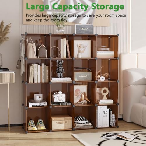 C&AHOME 16-Cube Storage Organizer, Plastic Shelves Units, DIY Closet Organizer, Modular Shelves Ideal for Home, Bedroom, 48.4" L 12.4" W 48.4" H Brown UPCS16C thumbnail 2