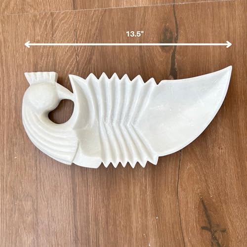 Image of Marble Urli Bowl for Decoration | Big Potpourri Decorative Bowls in Home decor | Large White Floating Flower Plates of Stone | Small Shape puja Item | (14 inch, Peacock)