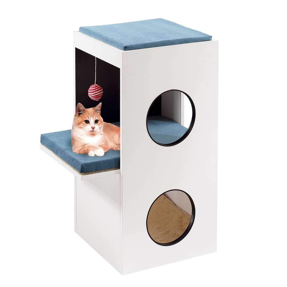 Ferplast Feplast 74057021 Mueble de Madera para Gatos Blanco, con Casita y Área Rascadora de Sisal, 40 x 55 x 80 Cm