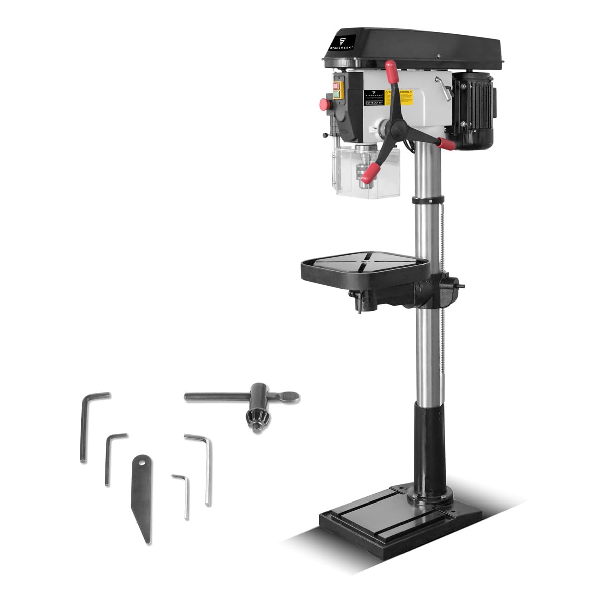 STAHLWERK Säulenbohrmaschine 1500 W – Bohrdurchmesser Ø 5-20 mm, 150-2.450 U/min, präzise Standbohrmaschine für Heimwerker und Metallbauer, robuster Bohrtisch und Metallfuß für stabilen Stand