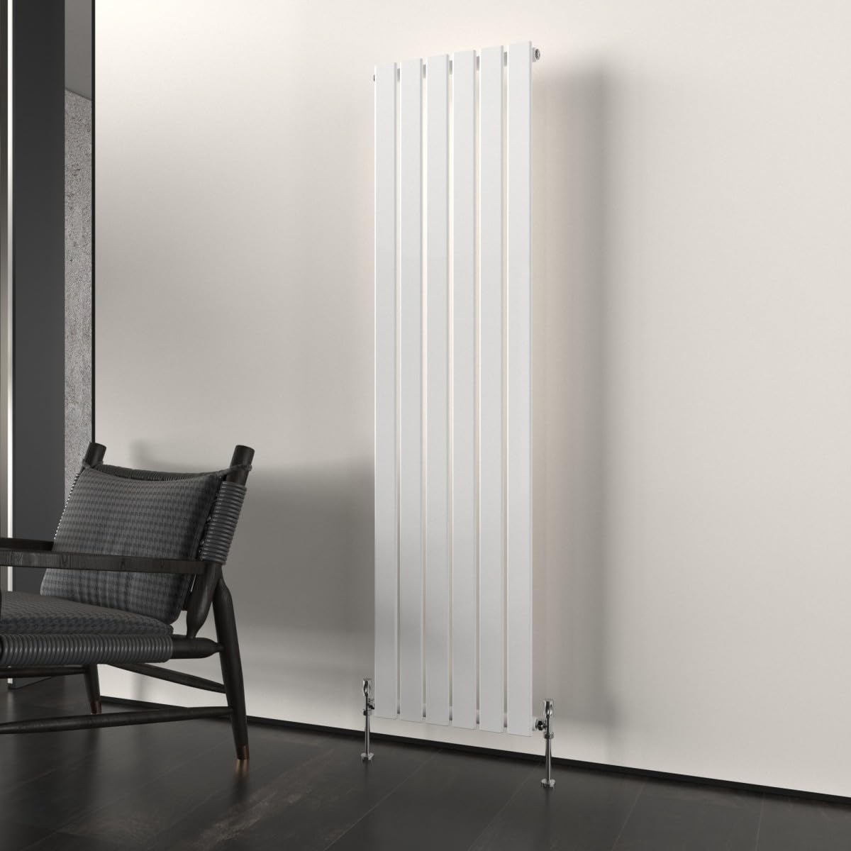 T&K 1600x408mm Vertical Radiator White Flat Panel Radiator Single Panel Designer Radiator Modern Central Heating Rad Tall Radiator