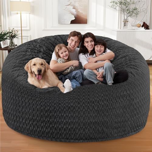 Image of HABUTWAY 6FT Bean Bag Chair,Giant Bean Bag Chairs for Adults,Big Bean Bags with Memory Foam Filled, Large Beanbag Chairs with Chevron Plush Cover-Black