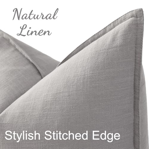 Image of decorUhome Decorative Linen Throw Pillow Covers 12x20 Inch Set of 2 Light Grey Lumbar Pillow Covers with Flange Edges Soft Farmhouse Boho Accent Pillow Cases for Couch Bed Living Room