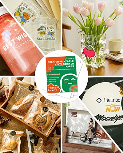 Printable Vinyl Translucent Sticker Paper For Inkjet Printer 25 Sheets Waterproof Decal Dries Quickly Tear Resistant Self-Adhesive Frosty Clear Labels Vivid Colors 8.5X11 For Laser,Craft #TOP6