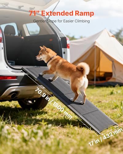 VEVOR Hunderampe, 180 x 43,2 cm, Faltbare Hundeautorampe für mittelgroße & große Hunde bis 113 kg, Einstiegshilfe mit Rutschfester Oxford-Gewebeoberfläche, tragbare Hundetreppe für SUV & LKW