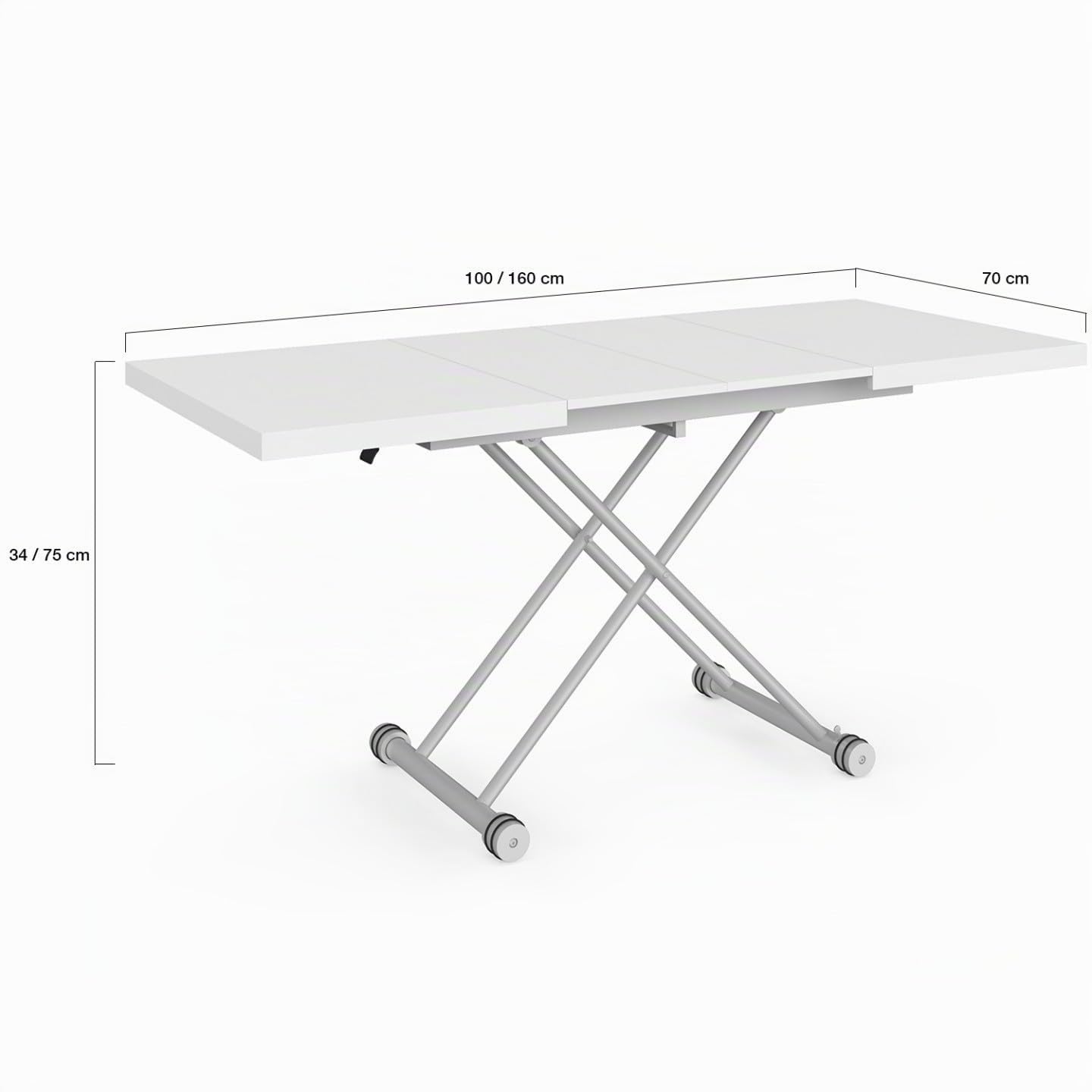 IDMarket - Table Basse Extensible relevable ALTURA Blanc et chromé