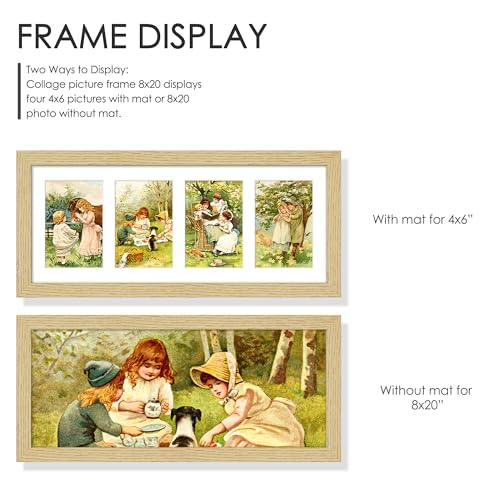 Image of DUENPY 8x20 Collage Picture Frame, Made of Natural Solid Wooden Picture Frames, Displays Four 4x6 Picture Collage, or 8x20 (Without Mat) Wall Decor, Wall Hanging, Solid Color.