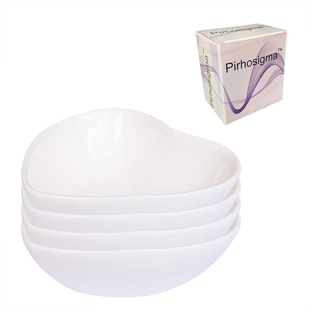 Pirhosigma 4 x Heart Shaped Porcelain Soy Sauce Dish Ceramic Dip Dipping Bowls White for Dinner Baking BBQ and Cooking