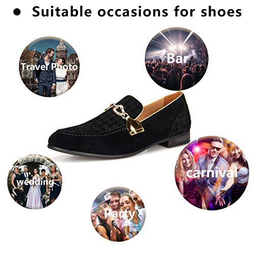 Meijiana Men's Suede Leather Faux Leather Loafers Wedding Dress Shoes Black Men's Gold Buckle, Black-05, 9 Us #TOP3