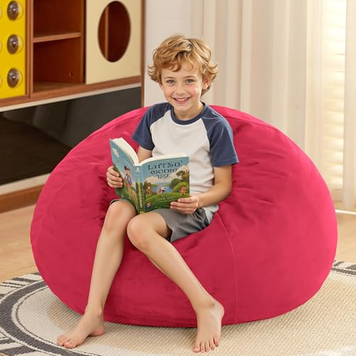 Image of HABUTWAY 2FT Bean Bag Chair, 2' Beanbags Small Bean Bag Chairs with Filling, Teardrop Bean Bag Chair Luxurious Velvet Ultra Soft Fur with Removable Cover (Hot Pink)
