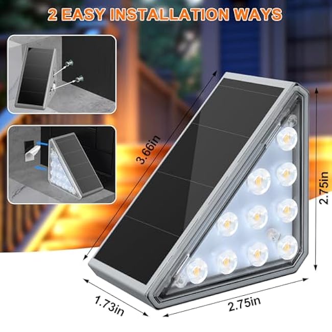 6 Pack Solar Stair Lights Outdoor Step Lights with Waterproof IP67 LED Solar Light for Outside Light Decor for Stair, Deck, Front Step, Front Porch, Patio, Garden and Backyard