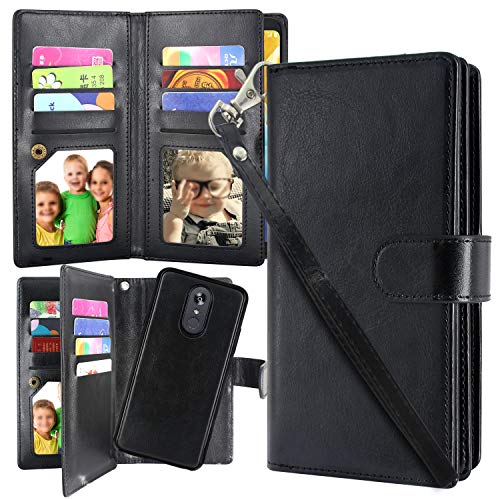 Harryshell Detachable Magnetic 12 Card Slots Wallet Case Shockproof PU Leather Flip Protective Cover Wrist Strap for LG Stylo 4 / Stylo 4 Plus / Q Stylus (Black) Massachusetts 
