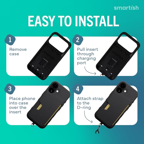 Image of Smartish iPhone 17 Wallet Case + Crossbody Lanyard Strap - [Slim + Protective] Phone Case Credit Card Holder + Universal Detachable Shoulder Neck Strap for Apple iPhone 17 - Black Tie Affair
