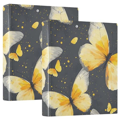 Image of Butterfly Yellow Butterflies 3 Ring Binder with 2 Interior Pockets 1.5 inch Binders 3 Ring Heavy Duty Fit 8.5 inch x 11 inch Letter Size for Office School, 2 Pack