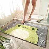 Decorative Bath Rugs 20x32 Small Bathroom Mats for Bath Tub Sink Water Absorbent Non Slip Microfiber Shower Rug with TPR Backing for Entrance Indoor Doormats Kitchen Carpet, Frog