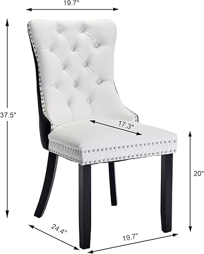 Miniatura 3 de Juego de 2 sillas de comedor tapizadas con anillo trasero y patas de madera maciza, modernas sillas de cocina copetudas perfectas para comedor,