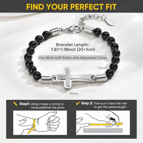 Cross Beaded Bracelet for Men-Christian Bracelets with Cross,Black Onyx - image 5