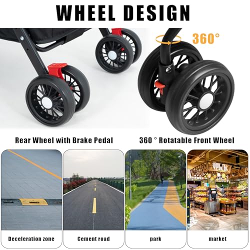 OMDOCA Carrinho de passeio com gaiola dobrável para cães e gatos, com cesta de armazenamento e supor