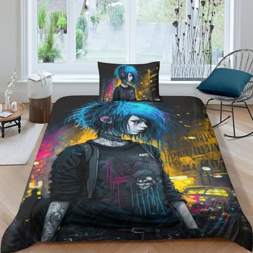 Housse de couette emo girl 3 pièces 135x200cm en microfibre douce