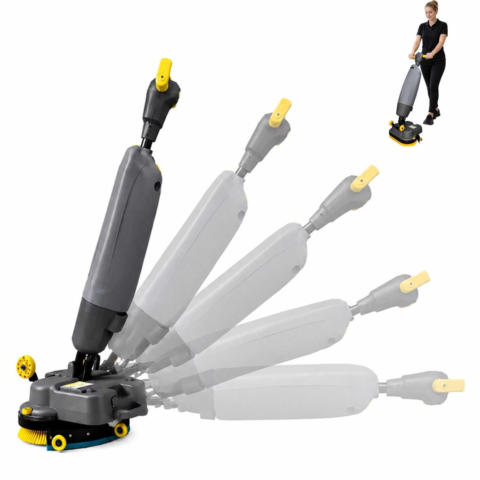 Fregadora-Secadora De Suelos Comercial, Inalámbrica, De 17 Pulgadas, Con Cepillos De Doble Rodillo, Limpiadora De Suelos Duros A Batería De 36 V, Mopa Giratoria De 360° Para Almacenes Y Hoteles
