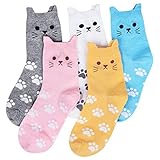YSense 5 Pairs Womens Cute Animal Socks Dog Cat Fun Cotton Casual Crew Funny Socks