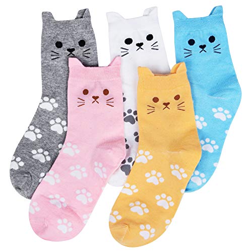 4-5 Pairs Womens Famous Painting Art Printed and Cute Animal Dog Cat Funny Cotton Casual Crew Socks