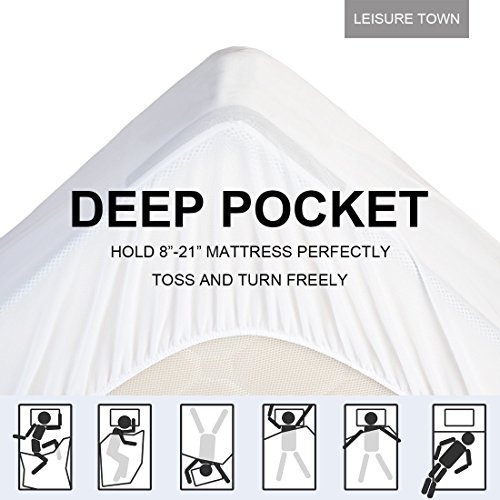 LEISURE TOWN Mattress Pad California King Size Soft Cotton Mattress Cover,Quilted Fitted Mattress Topper with Deep Pocket fits 8-21 inch Mattress,Breathable Fluffy Pillow Top,White