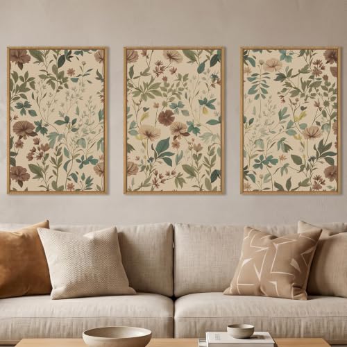 Aryroi Vintage Floral William Morris Style Framed Canvas Wall Art-16"x24"x3
