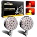 Partsam 2Pcs Round Double Face LED Pedestal Lights Clear Lens Dual-Face LED Stop/Turn/Tail Parking Light 42LED w Chrome die cast housing for Peterbilt Kenworth FreightlinerVolvo Semi Trucks Trailers