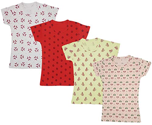 Image of indi weaves Girls Half Sleeve Cotton Printed T-Shirts Pack of 4