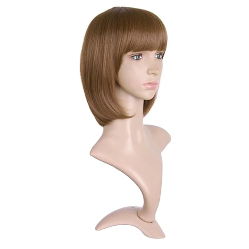 Miniatura 115 de MapofBeauty 12 pulgadas/11.8 in moda señora recta recta sintética flequillo Bob peluca (negro mezclado marrón)