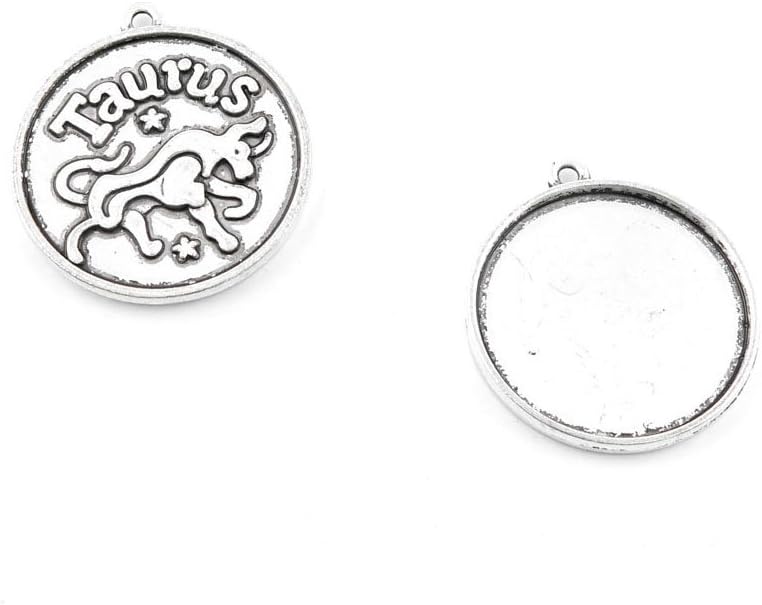 Jewelry Making Charms Retro Silver Tone for Necklace Pendant Bracelet Findings Vintage Bijoux Breloques Bulk Y7AE1 Taurus Round Cabochon Base