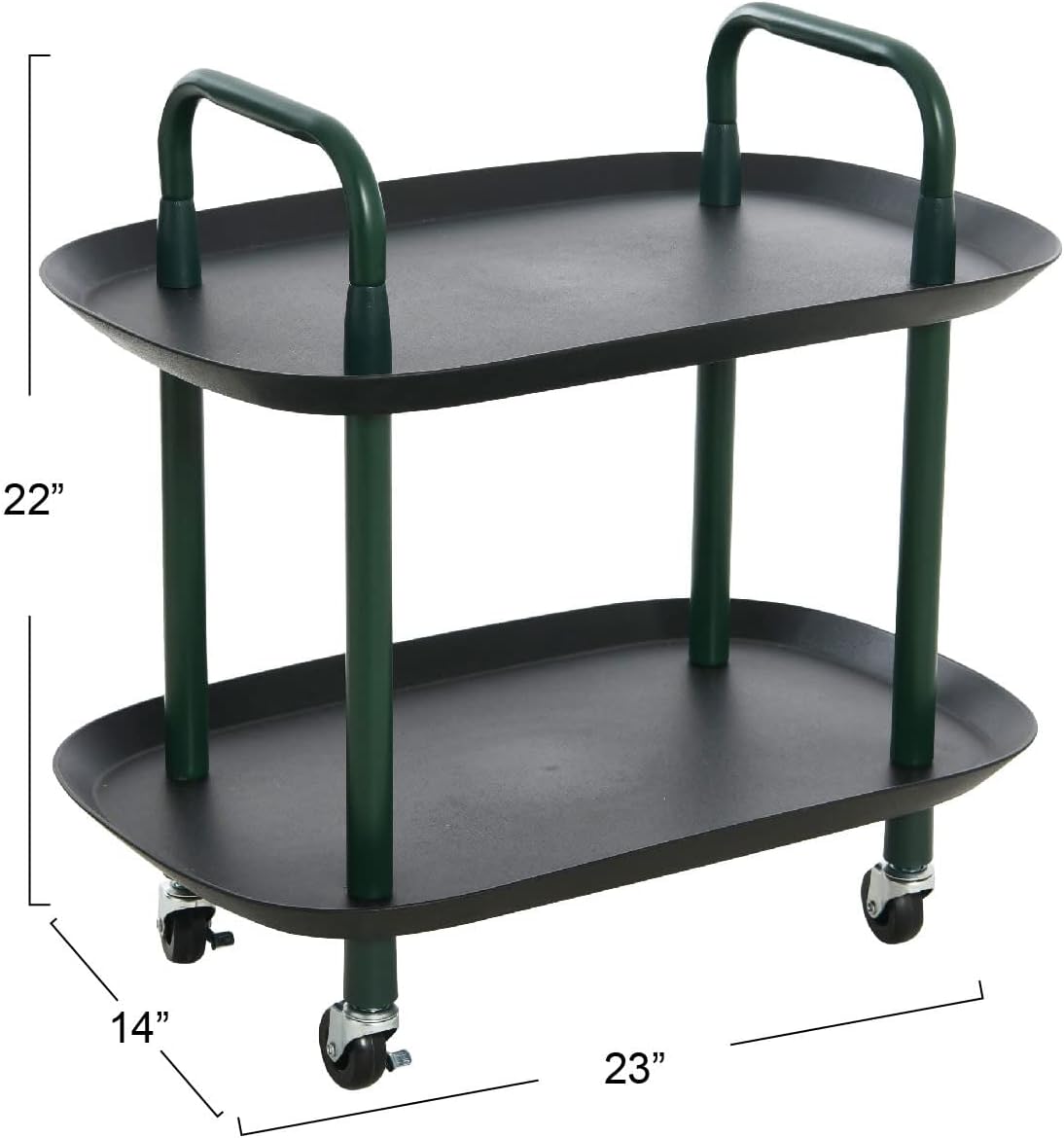 Main + Mesa Modern Plastic and Metal 2-Tier Trolley, Black and Dark Green