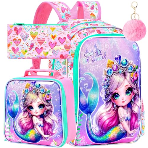 Image of WZLVO 3PCS Kids Backpack for Girls, Unicorn Dinosaur Animal Prechool Elementary Kindergarten School Bookbag with Lunch Box
