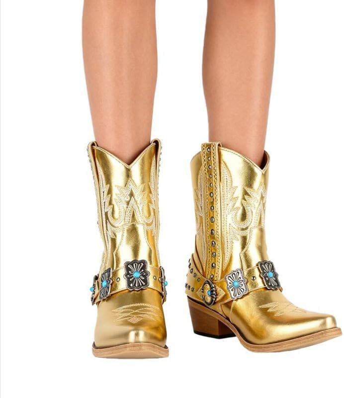 Only maker Cowgirl Western Boots for Women Ankle High Embroidery Pointed Toe Cowboy Rodeo Country Concert Boot - Image 6