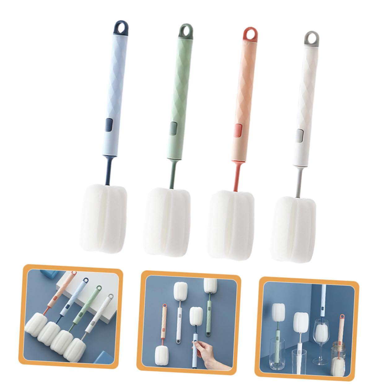 Healeved 3 Juegos De Cepillos De Esponja Desmontables para Biberones Mango De Cepillo para Limpiar Biberones 4 Unidades X 3