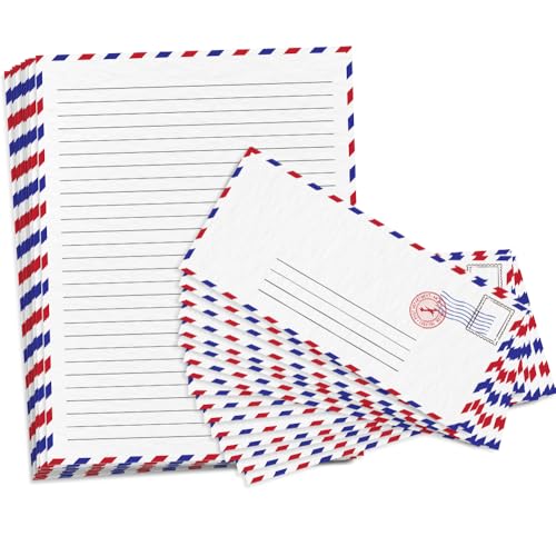 ArtCreativity 100 Pieces Vintage Stationery Paper and Envelopes Set - 50 Double Sided Airmail Sheets...