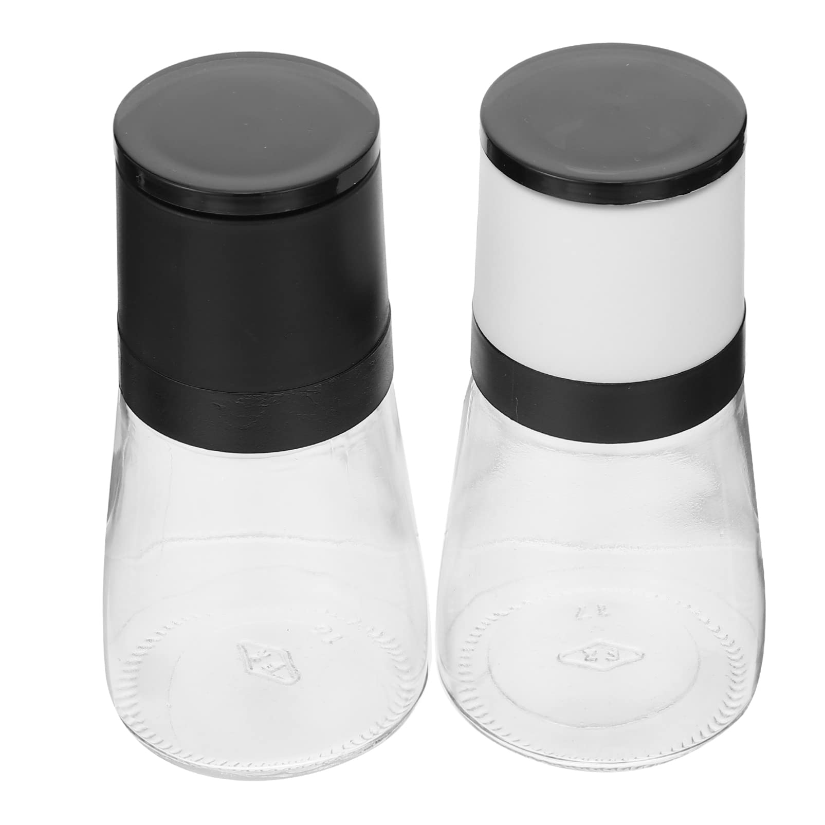 Hemoton 2Pcs Salt and Pepper Grinder Mill Clear Glass Pepper Shaker Condiment Spice Box Server Seasoning Storage Bottle for Salt Pill Kitchen Black White