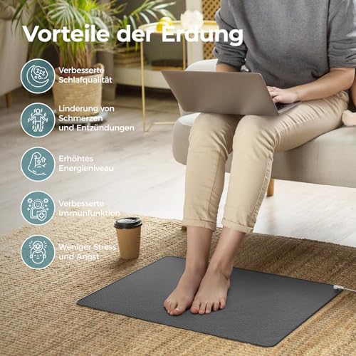 Grounding Mat, Mowend Erdungsmatte 40 x 60 cm, ideal für Fuß,Schlaf,Energie,Schmerzlinderung,Entzündungen, Balance und Wohlbefinden – für ein Gefühl der Erdung. Mit 4,5 m Erdungsleitung und EU-Adapter