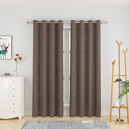 UPOPO Brown Curtains Kitchen Linen Textured 72 inch Length Living