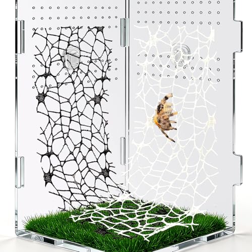 ducyak 6 PCS Jumping Spider Habitat Accessories - Climbing Web with 9 Mini Hooks for Spiders, Tarantulas and Praying Mantises Enclosures (Black and White)