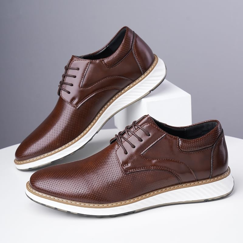 Men's Leather Lace Up Plain Round Toe Oxford Shoes Casual Lightweight Business Formal Derby Dress Sneakers4
