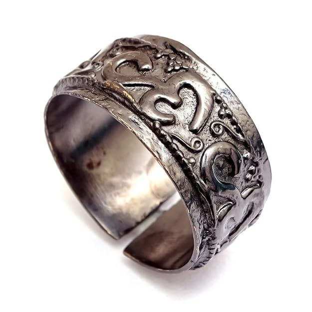 ridvik Om Ring Embossed Om Band Male Jewelry Black Oxidised Plated Band Adjustable Ring-picture-54
