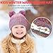 Winter Hat for Kids Toddler Children, Girls Beanie with Double Pom Pom Warm Thick Thermal Fleece Lined, Girls Accessories Cute Knit Beanies Cap for Cold Weather(Purple)