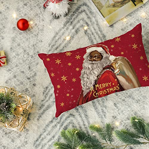 Avoin Black Santa Claus Throw Pillow Cover,12X20 Inch A Merry Christmas Winter Holiday Cushion Case Decoration For Sofa Couch #TOP4