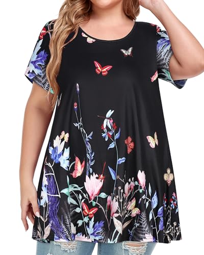 Image of JOELLYUS Plus Size Tops for Women Tunic Floral Casual Short Sleeves T Shirts Flowy Blouses 2026