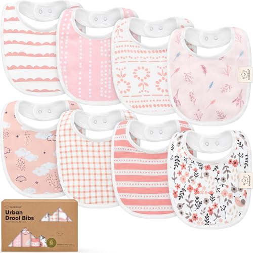 Image of 8-Pack Organic Baby Bibs for Boys, Girls - Soft Cotton Drooling and Teething Baby Bibs, Baby Girl Bibs, Baby Boy Bibs, Baby Drool Bibs for Baby Girl, Boy, Newborn Infant Bibs (Sweet Charm)
